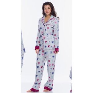 Munki Munki Pajama Set Gray Coffee Lover Bamboo Cotton 2 Piece Womens Large